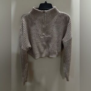 SHEIN Taupe Cowl Neck Cropped Sweater
